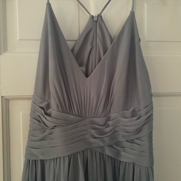 DB Studios Celebrate Dusty Blue mesh v-neck ruched waist spaghetti strap size 6 - Picture 2 of 10